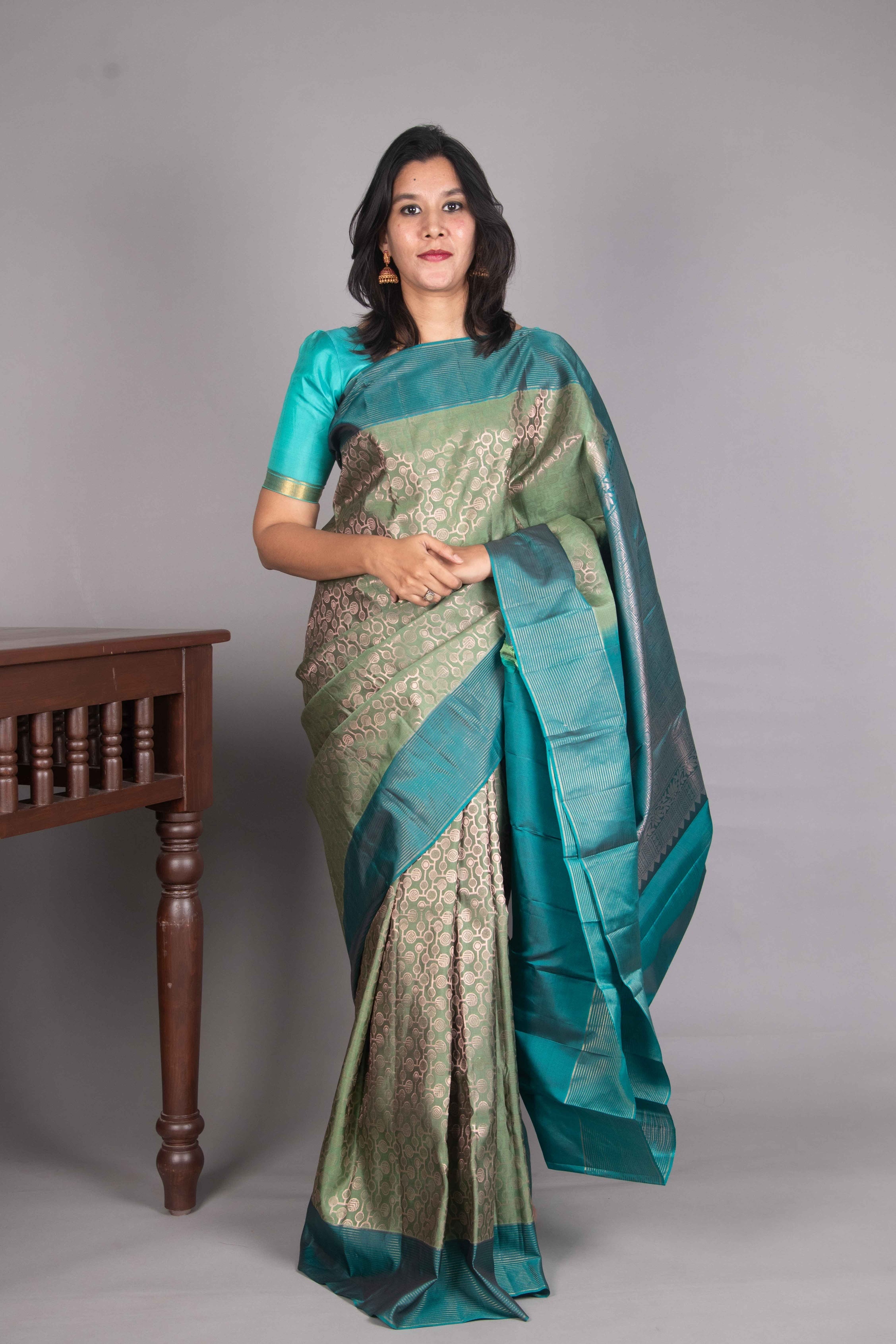 Basil Green Silk Saree with Traditional Weave
