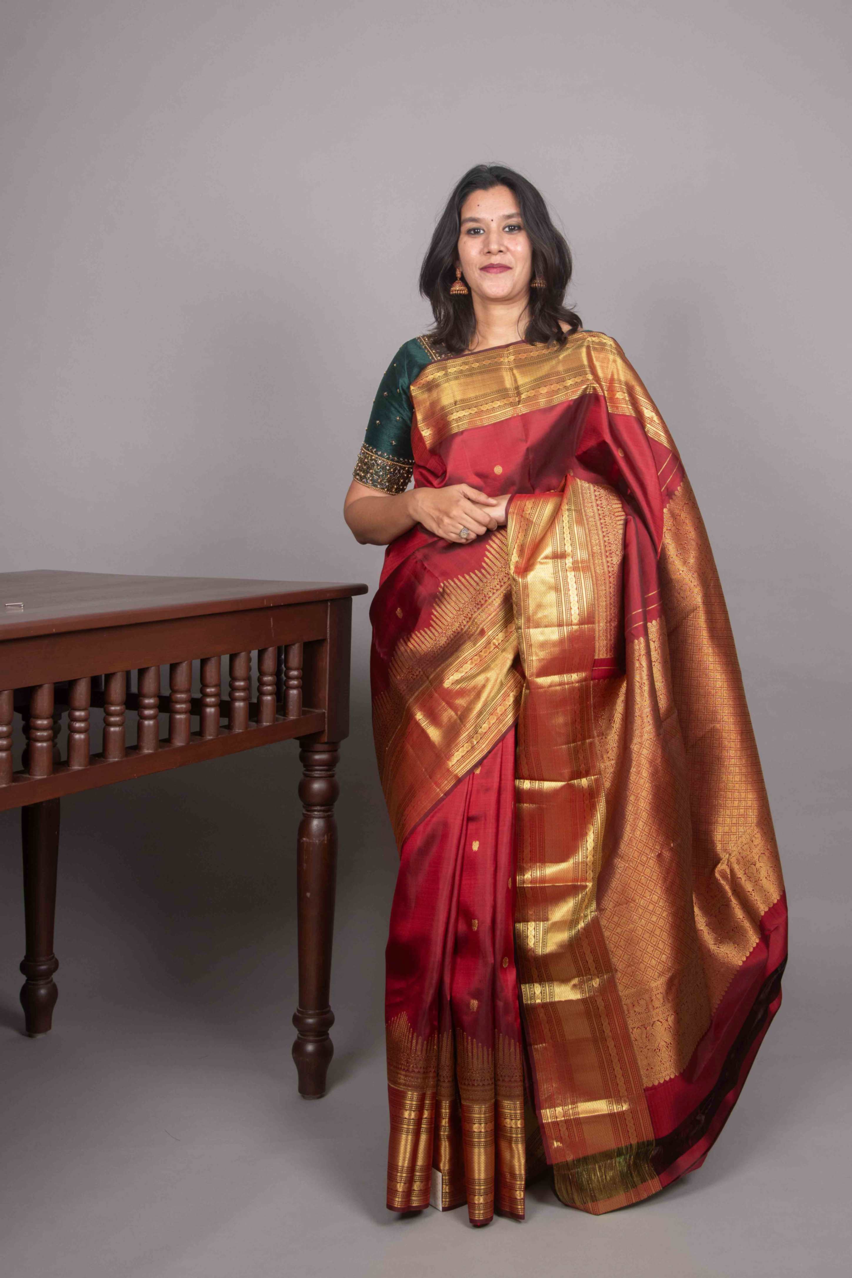 Maroon Kanjivaram, Traditional Weave