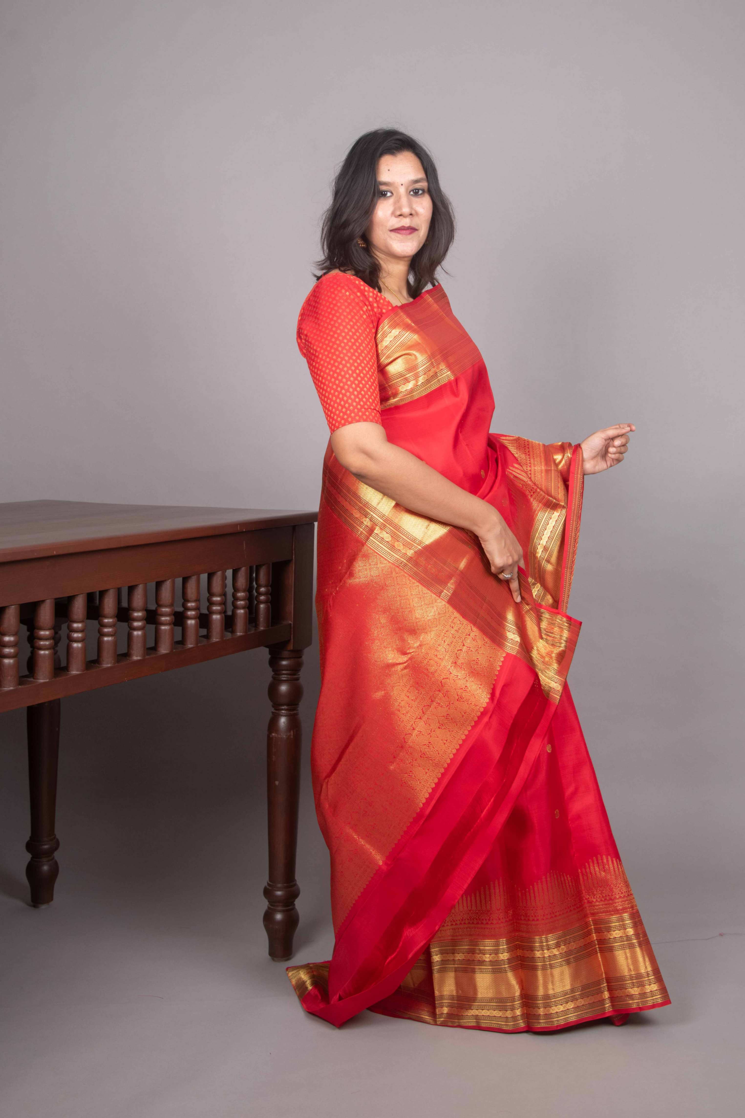 Red Silk Saree, Traditional Weave