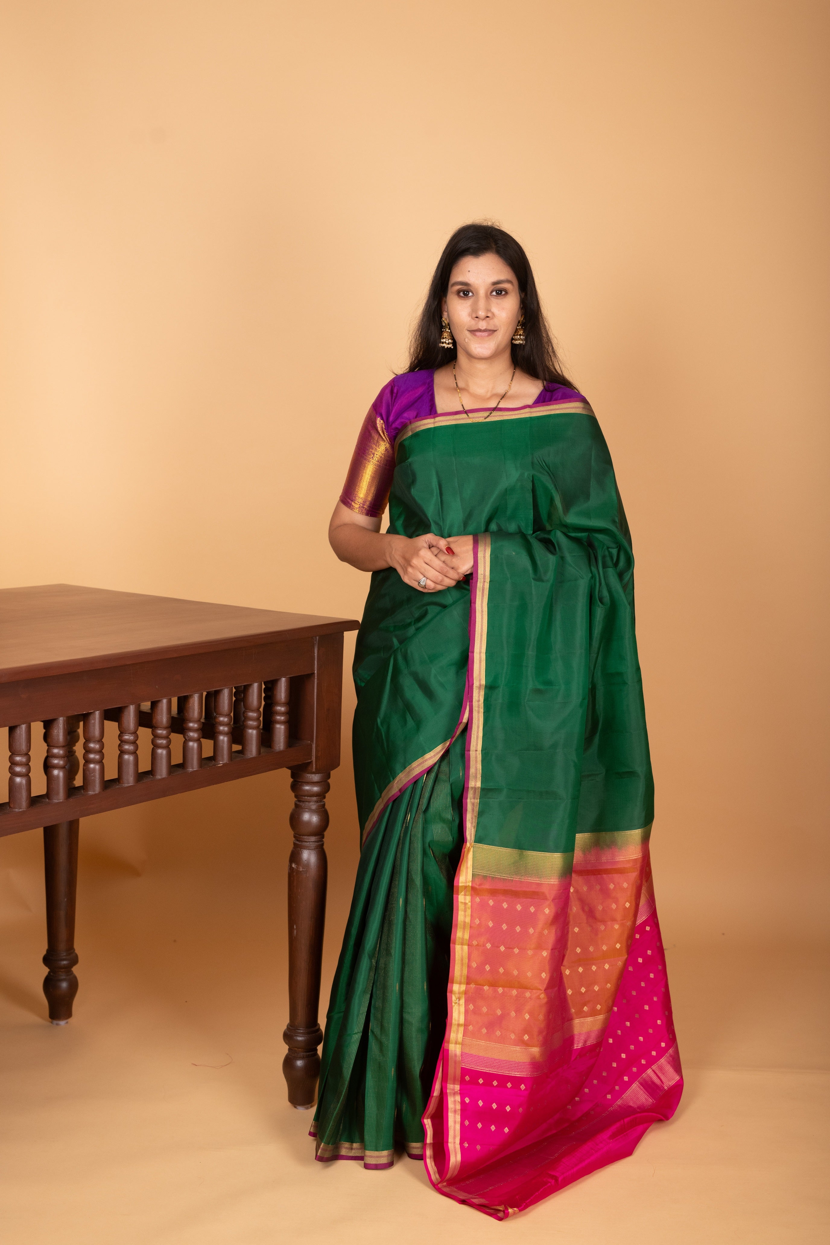 Bottle Green Kanjivaram, Traditional Weave