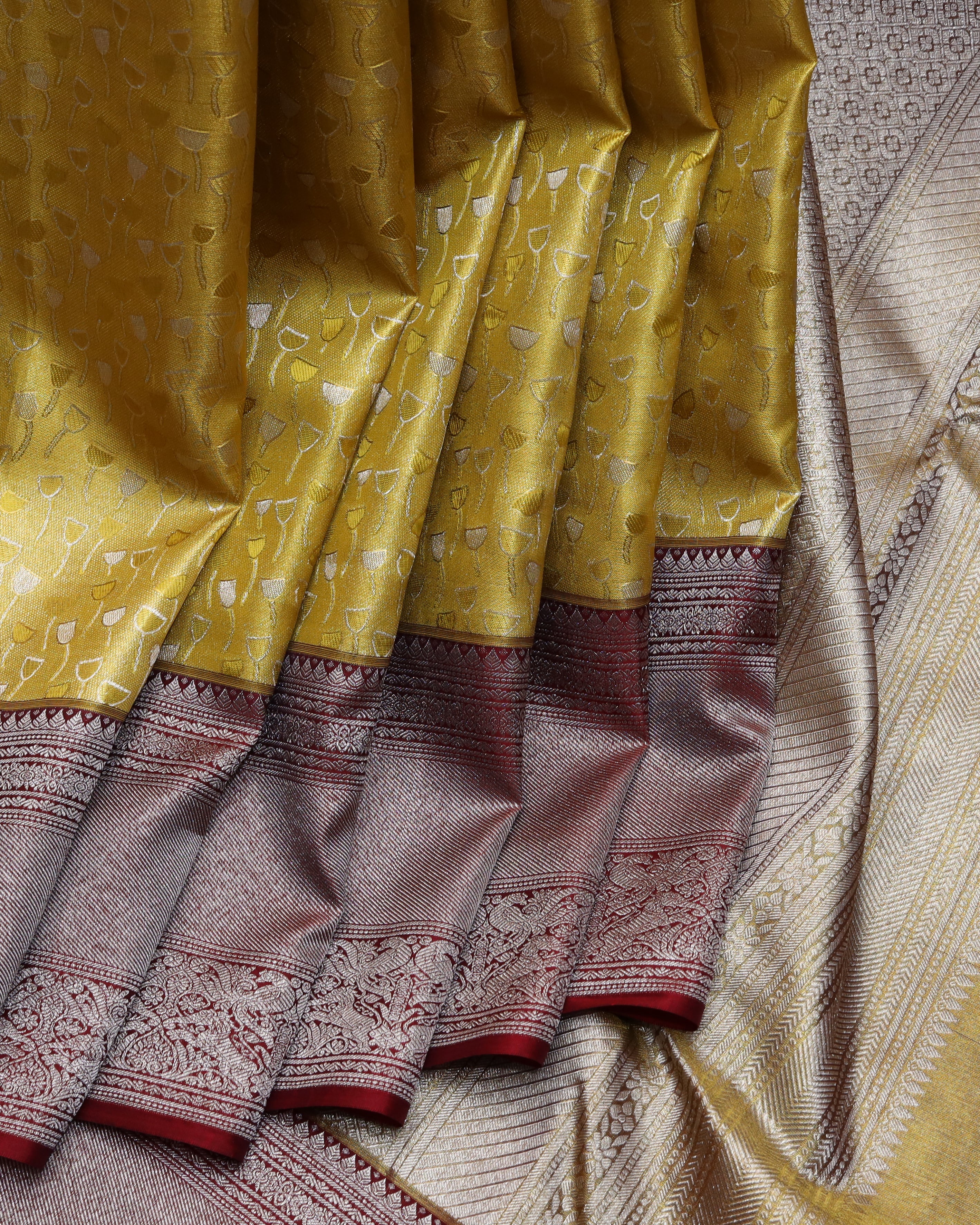 Golden Kanjivaram with Tissue Finish