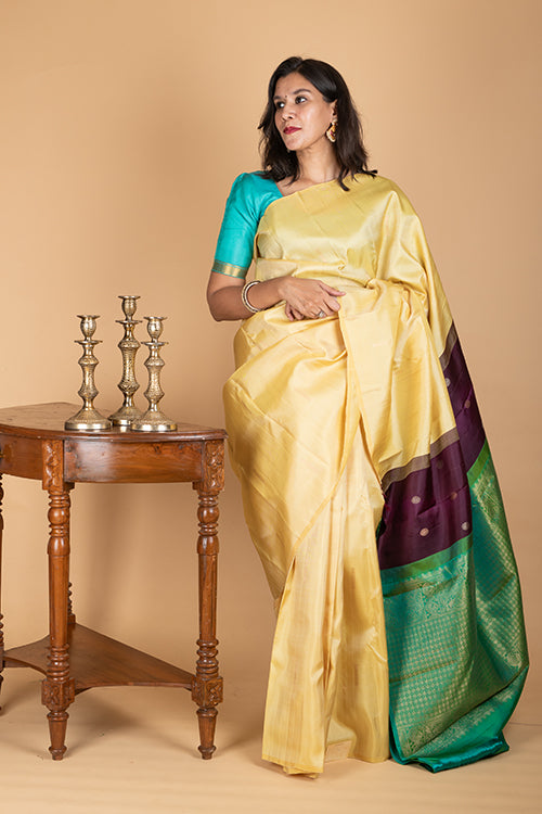 Cream Silk Saree, No Border
