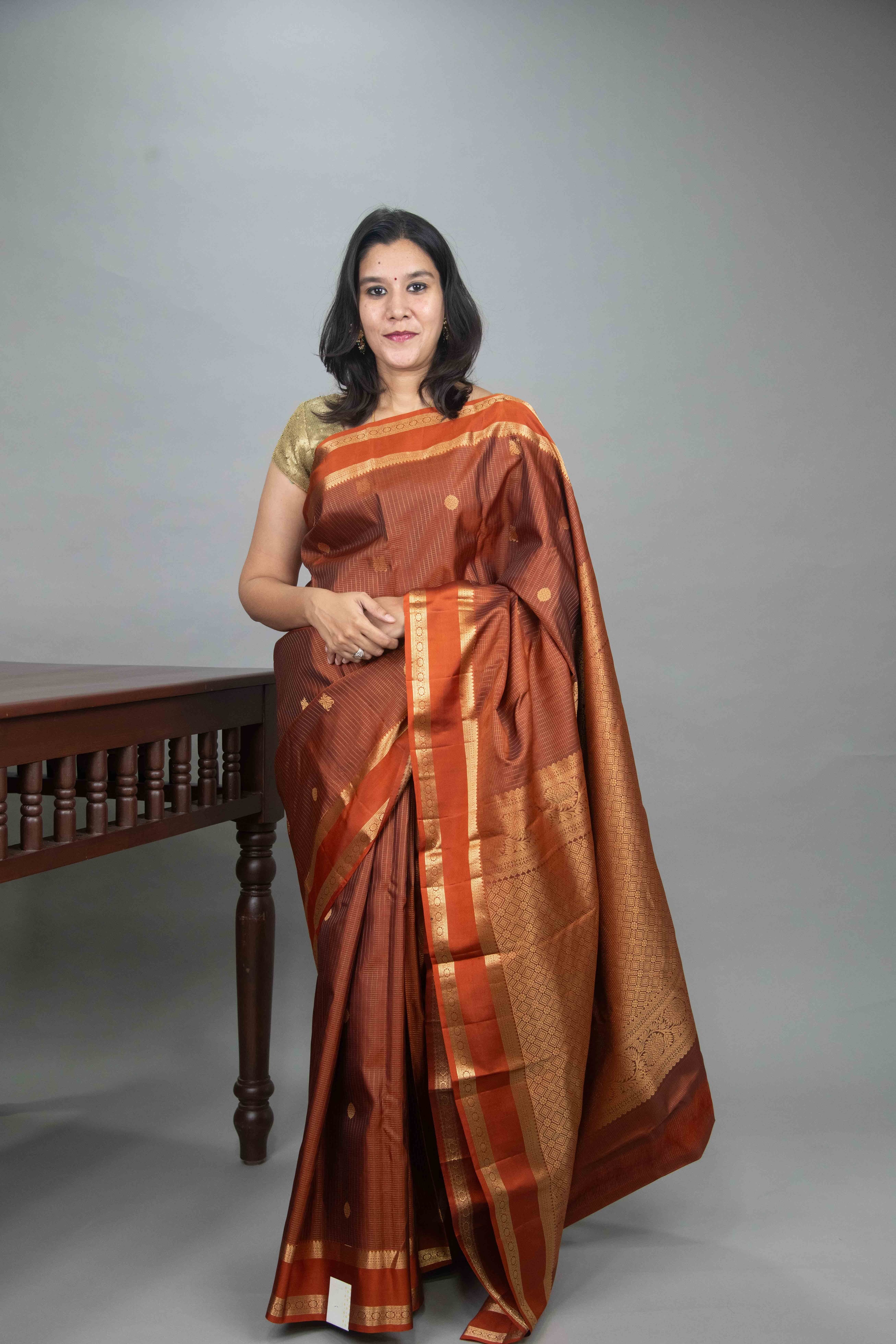Rust Orange Silk Saree with Retta Pettu Border