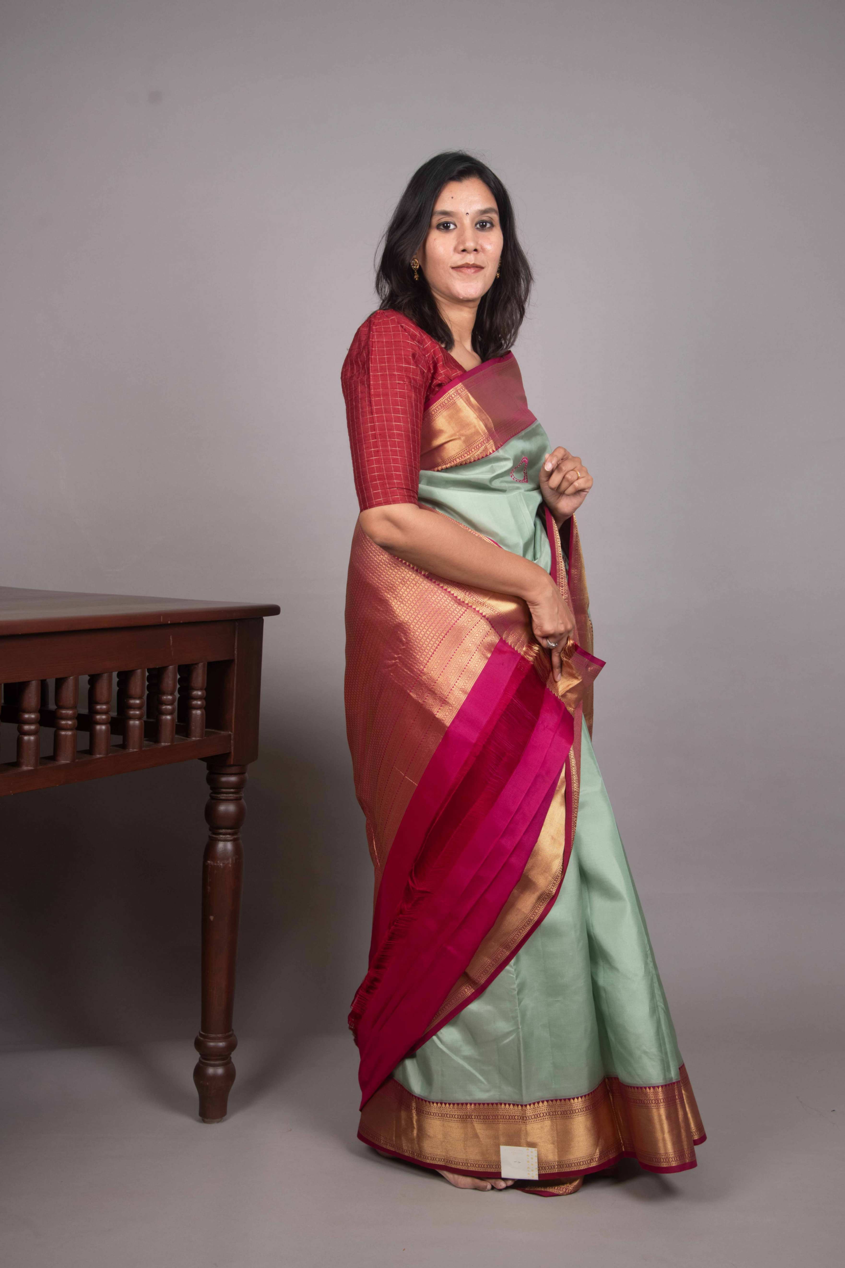 Green Kanjivaram, Needle Embroidery
