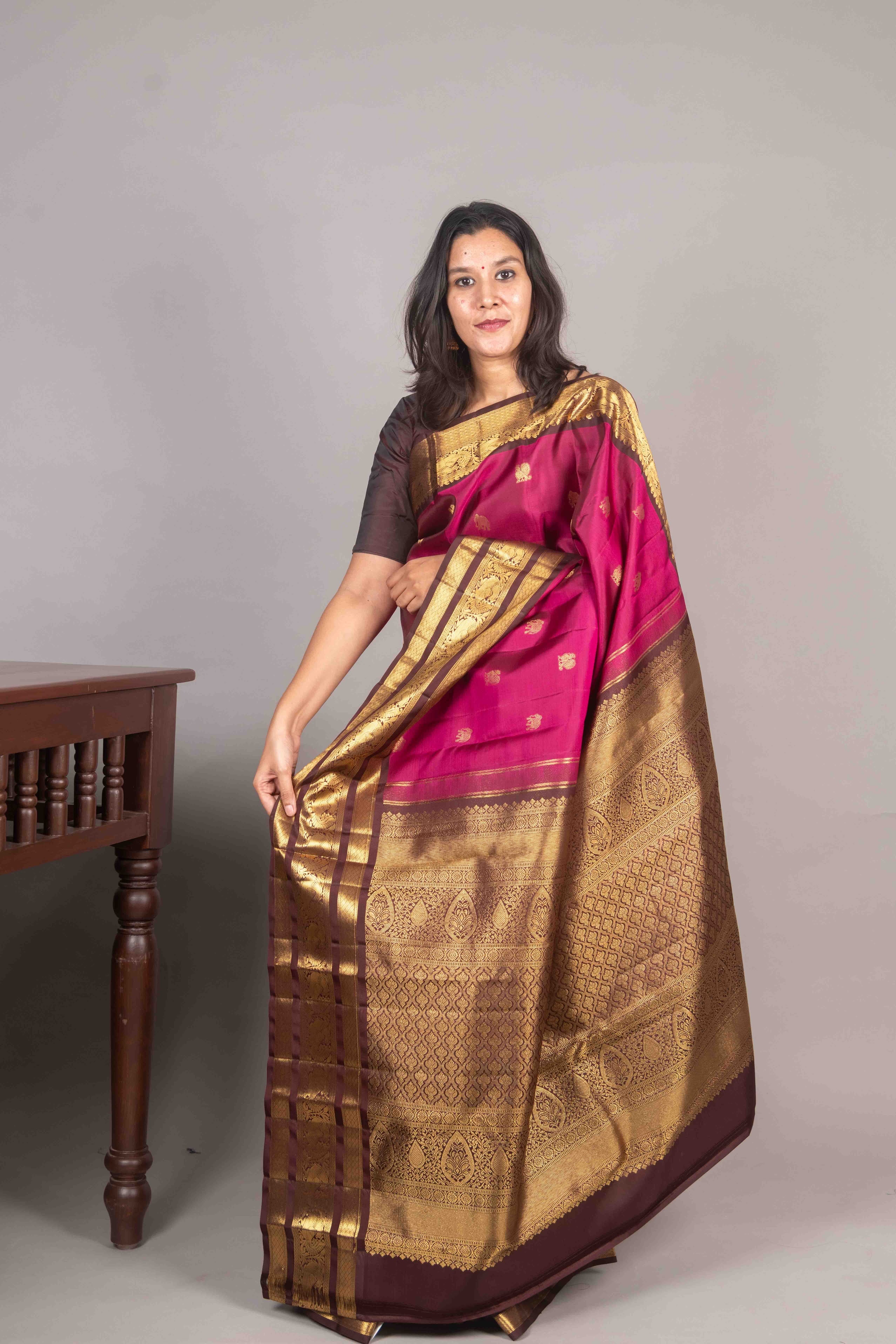 Magenta Silk Saree with Temple Border