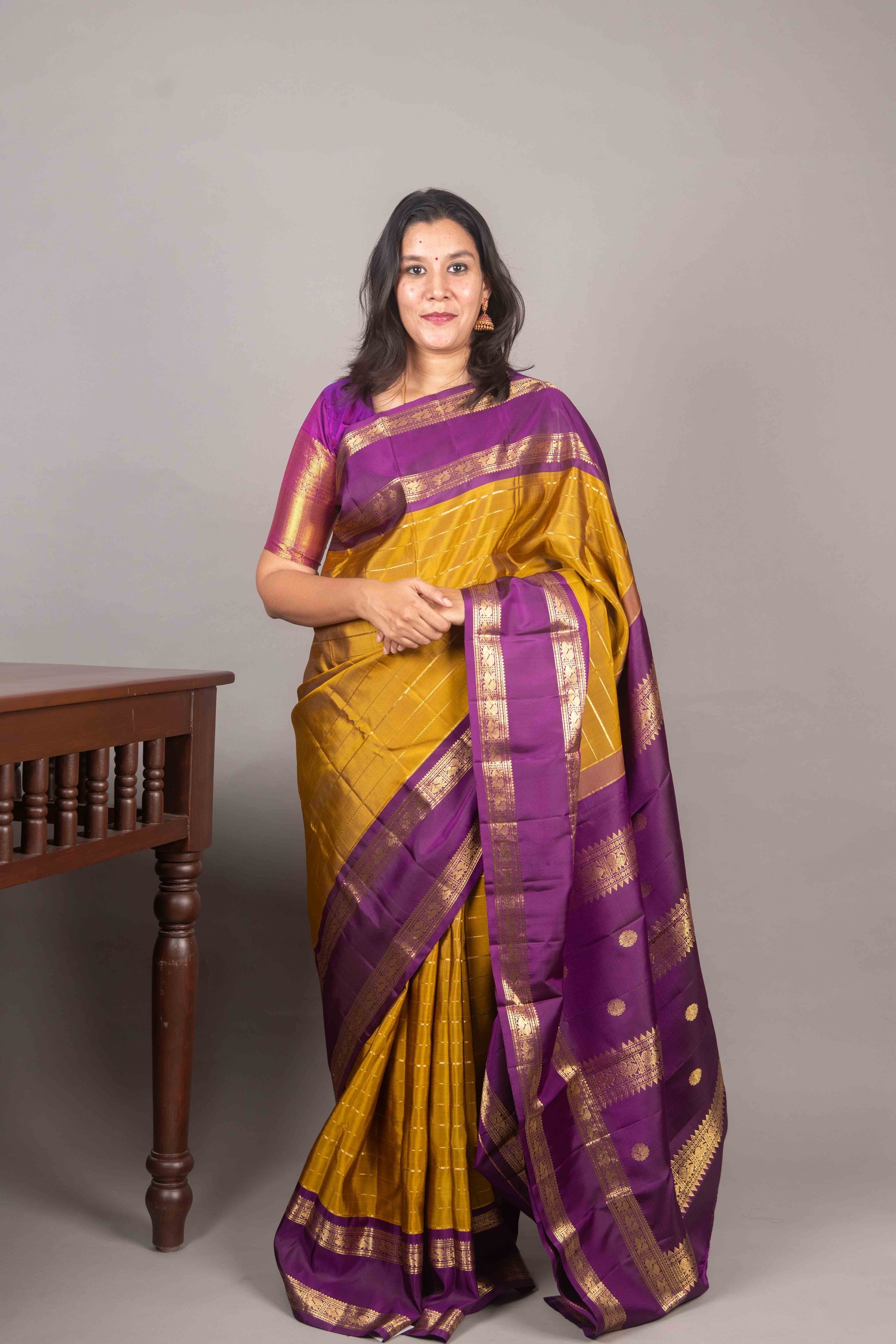 Fenugreek Silk Saree, Retta Pettu Border