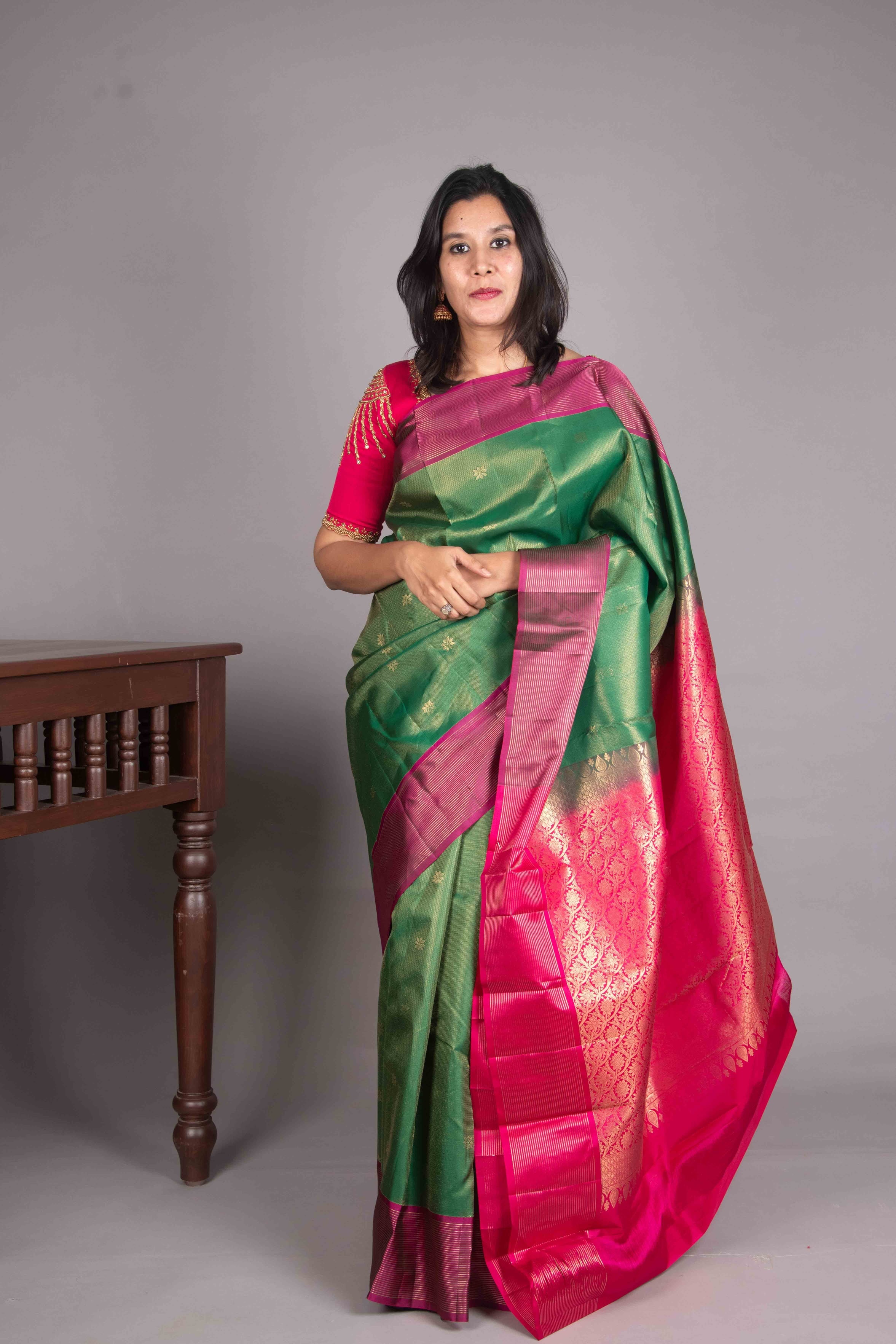 Forest Green Kanjivaram with Vaira Oosi Lines