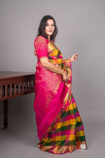 Multicolor Silk Saree with Palum Pazhamum Checks