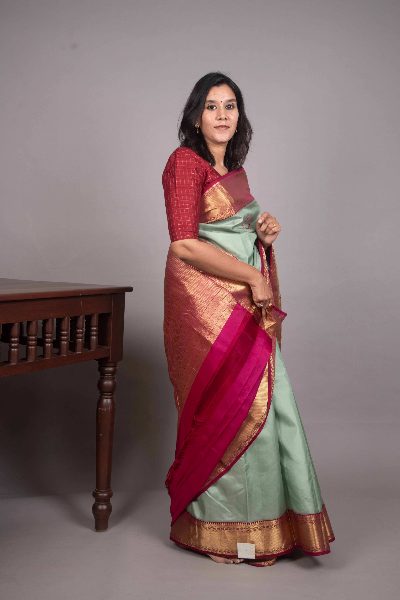 Green Kanjivaram, Needle Embroidery