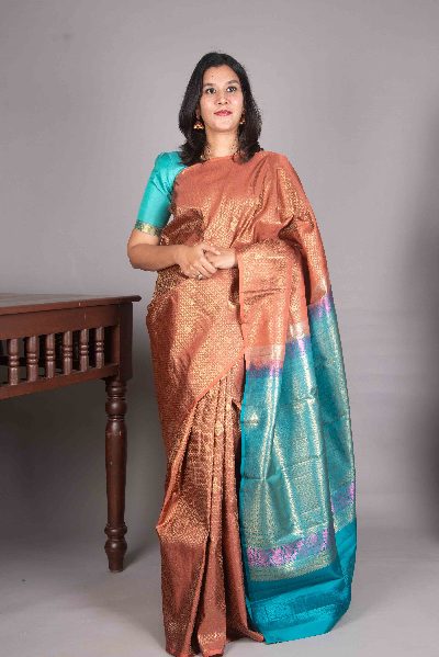Copper Orange Kanjivaram with No Border