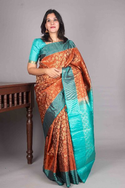 Rust Orange Kanjivaram, Traditional Weave