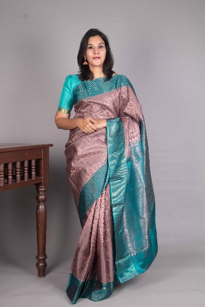 Warm Grey Silk Saree with Traditional Weave