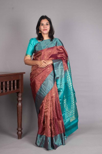 Maroon Silk Saree, Vaira Oosi Lines