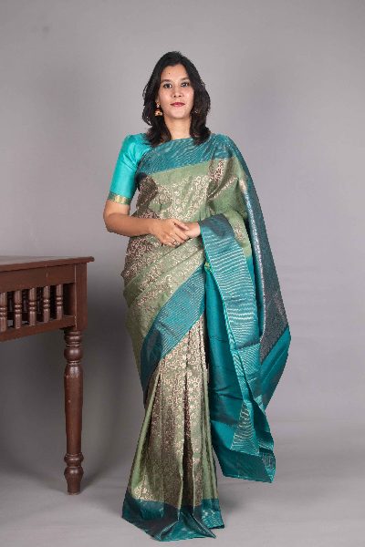 Basil Green Silk Saree with Traditional Weave