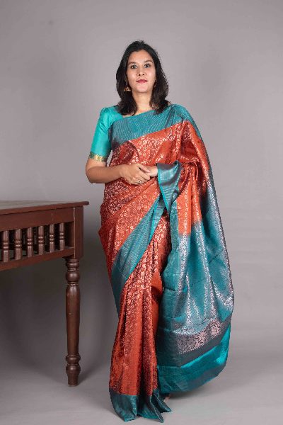 Clay Orange Kanjivaram, Traditional Weave