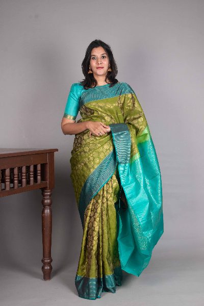 Moss Green Kanjivaram, Traditional Weave