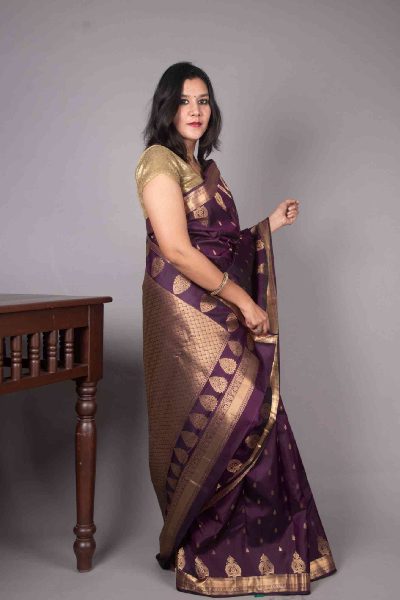 Purple Kanjivaram with Gold Buttas