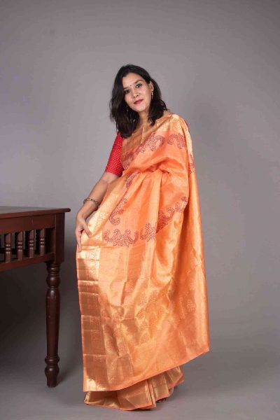 Peach Kanjivaram, Traditional Weave