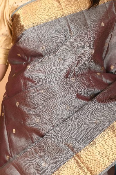 Steel Grey Kanjivaram, Gold Buttas