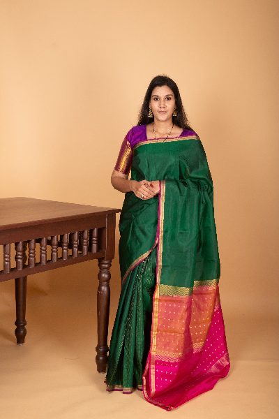 Bottle Green Kanjivaram, Traditional Weave
