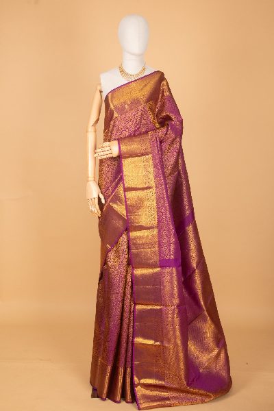 Violet Silk Saree with Temple Border