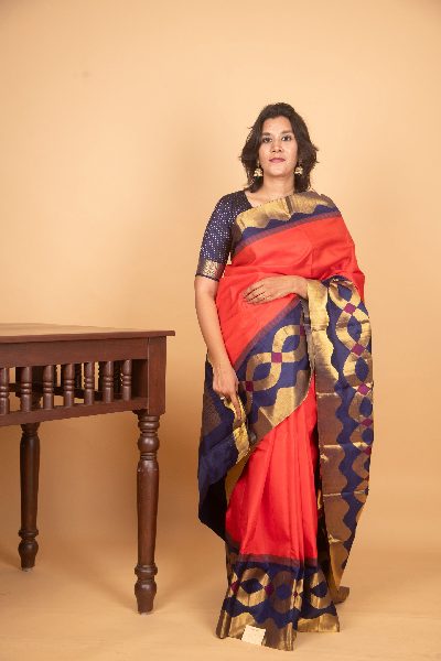 Red Kanjivaram with Korvai Border