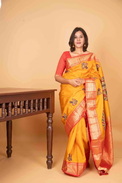 Yellow Kanjivaram with Temple Border