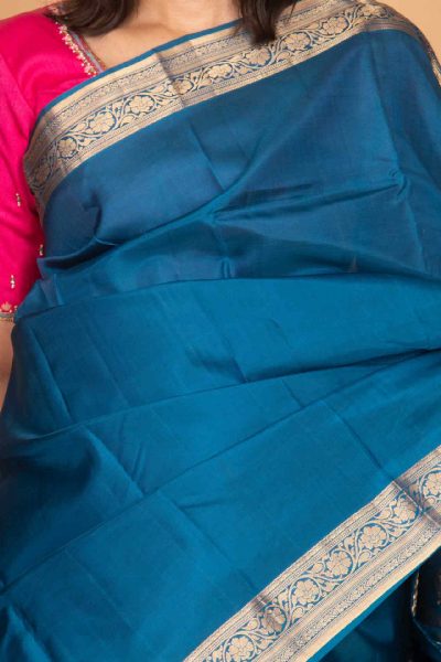Peacock Blue Kanjivaram, Tissue Finish