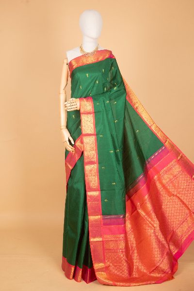 Green Silk Saree, Korvai Border