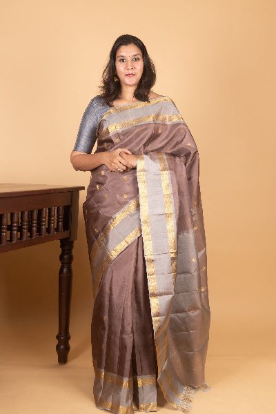 Coffee Brown Silk Saree with Retta Pettu Border